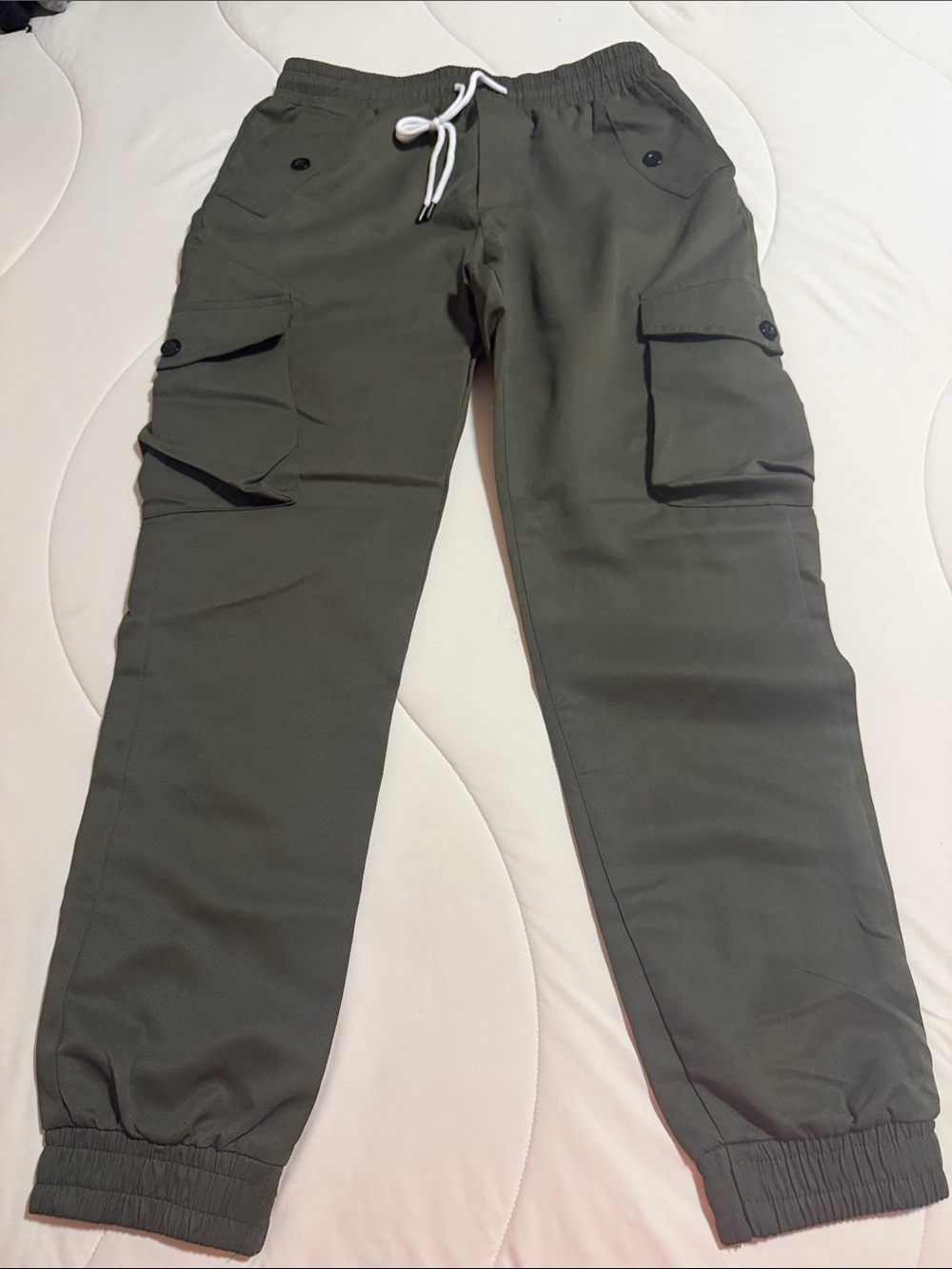 Men's Olive Cargo Jogger Pants with Drawstring Waist